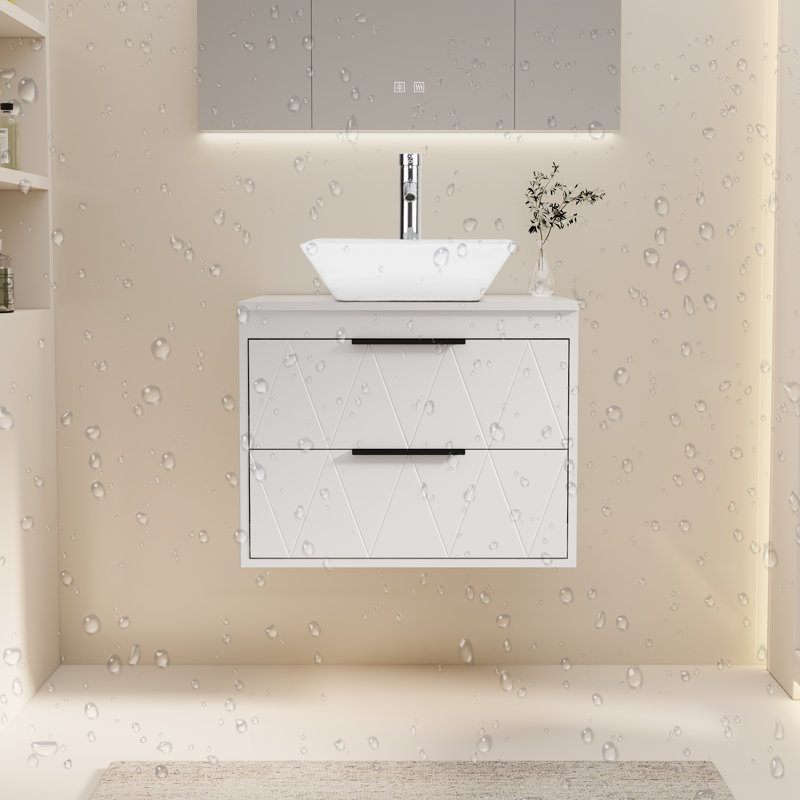 Sharee 24" Wall Mount Bathroom Vanity With Vessel Sink, White, Rectangular