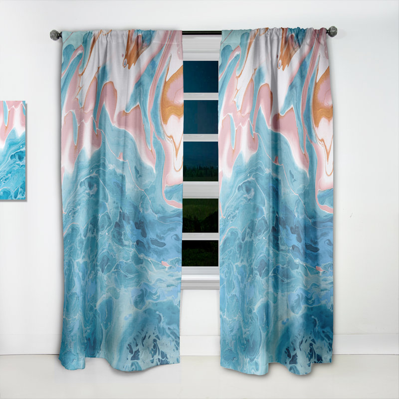 Turquoise et rose marbre Univers - Rideau abstrait - Velours obscurcissant - 1 panneau, L 52 po x L 95 po