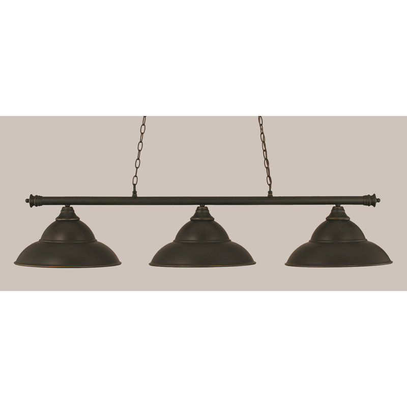 Oxford 3 Light Bar Shown In Brushed Nickel Finish With 16" Brushed Nickel Double Bubble Metal Shades, Dark Granite