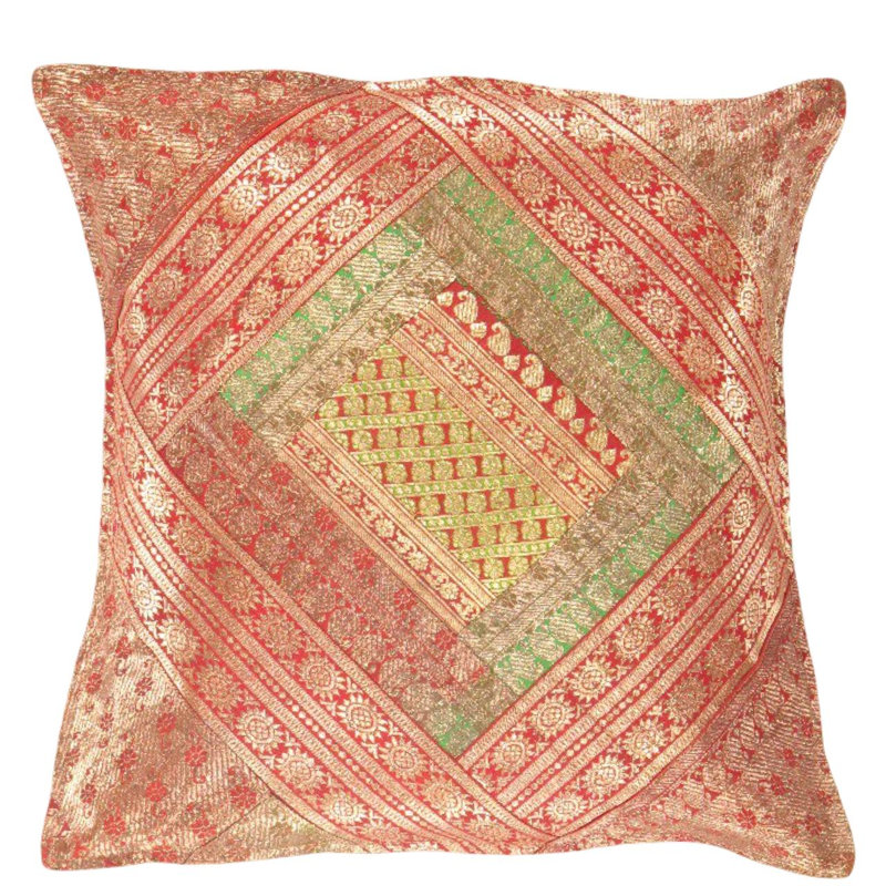 Taie d'oreiller carrée en soie rétro 16 "Sari