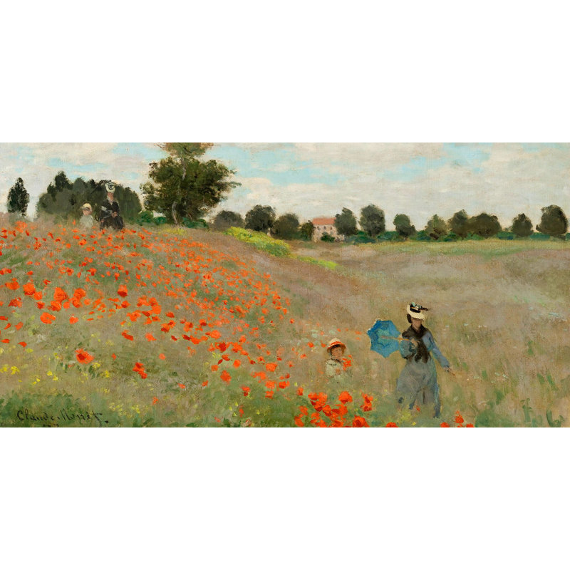 Poppy Field by Claude Monet - Wrapped Canvas Painting, 60cm H x 120cm W x 4cm D