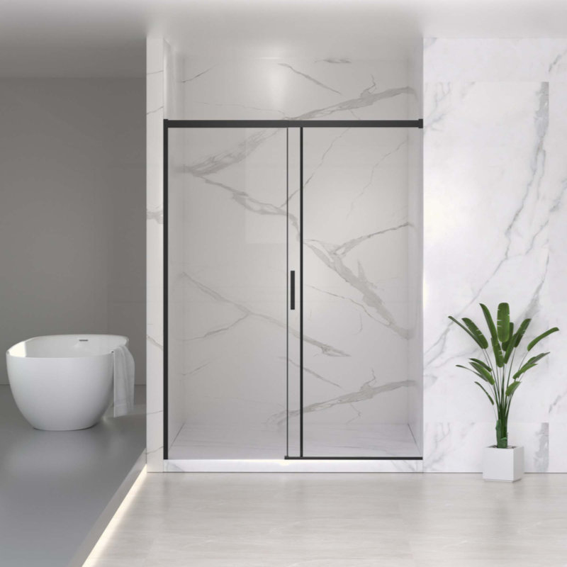 Semi-Frameless Sliding Shower Door, 1/4" (6Mm) Clear SGCC Tempered Glass, Adjustable Width – No Cutting Required