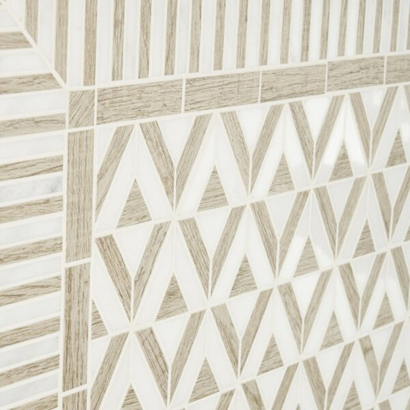 Monroe Border Asian Statuary And 7.87X8.30 Marble Mosaic Tile, Wooden Beige