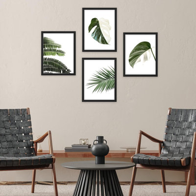 Ensemble de 4 palmiers tropicaux verts et blancs, impression murale encadrée sur papier, impression de 4 pièces