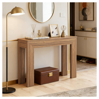 Modern Console Table with Faux Wood Grain Finish, Walnut Entryway Sofa Side Table for Living Room and Hallway