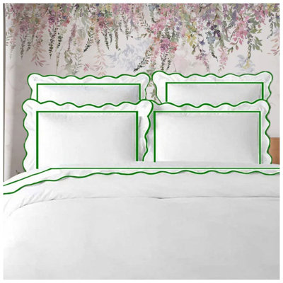 400TC Cotton Scallop Embroidery & Border Sateen Solid Duvet Cover Set