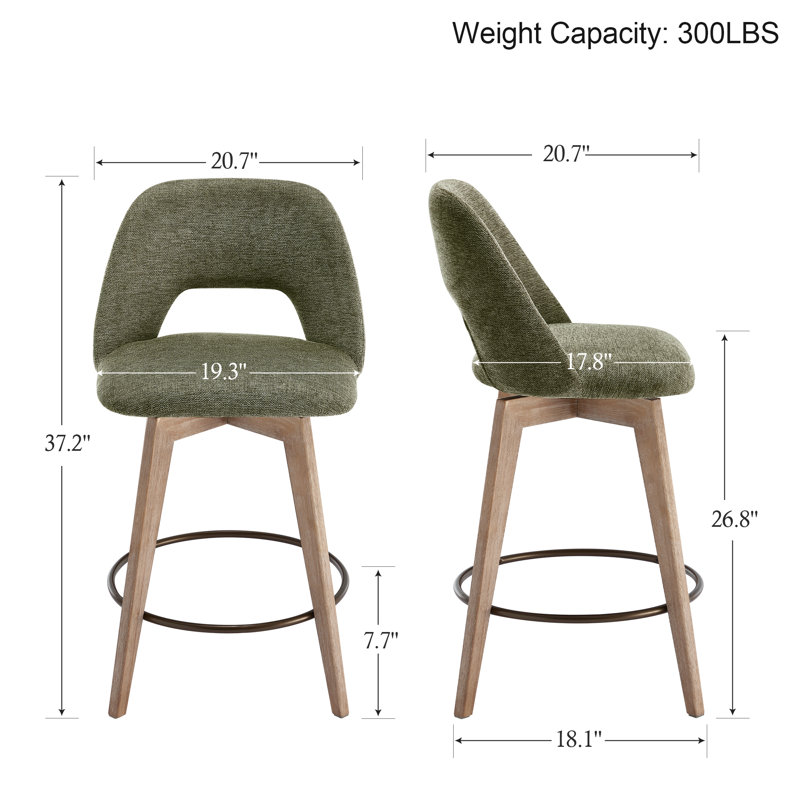 Tabouret de comptoir pivotant de style Mid-Century 26 po Wylee, Vert