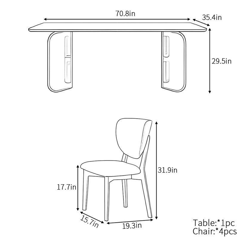 Ensemble de table de salle à manger simple européen moderne, H 29,5 po x L 70,8 po x l 35,4 po