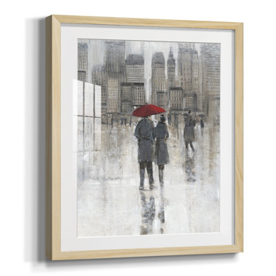 Rain In The City I Framed On Paper Painting - Matted and Framed Under Acrylic Glass, Large Living Room Wall Art