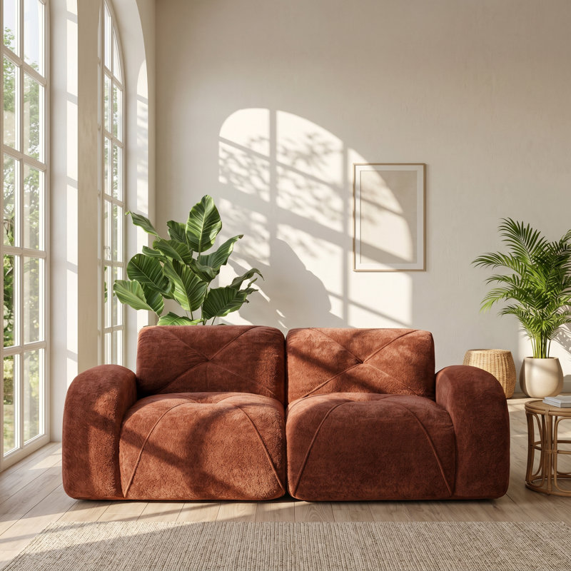 UI Furniture 37.4" W x 40.16" D x 29.92" H Tufted Velvet Modular 2-Seater Boneless Sofa, 29.9" H x 80.3" W x 37.4" D, Orange