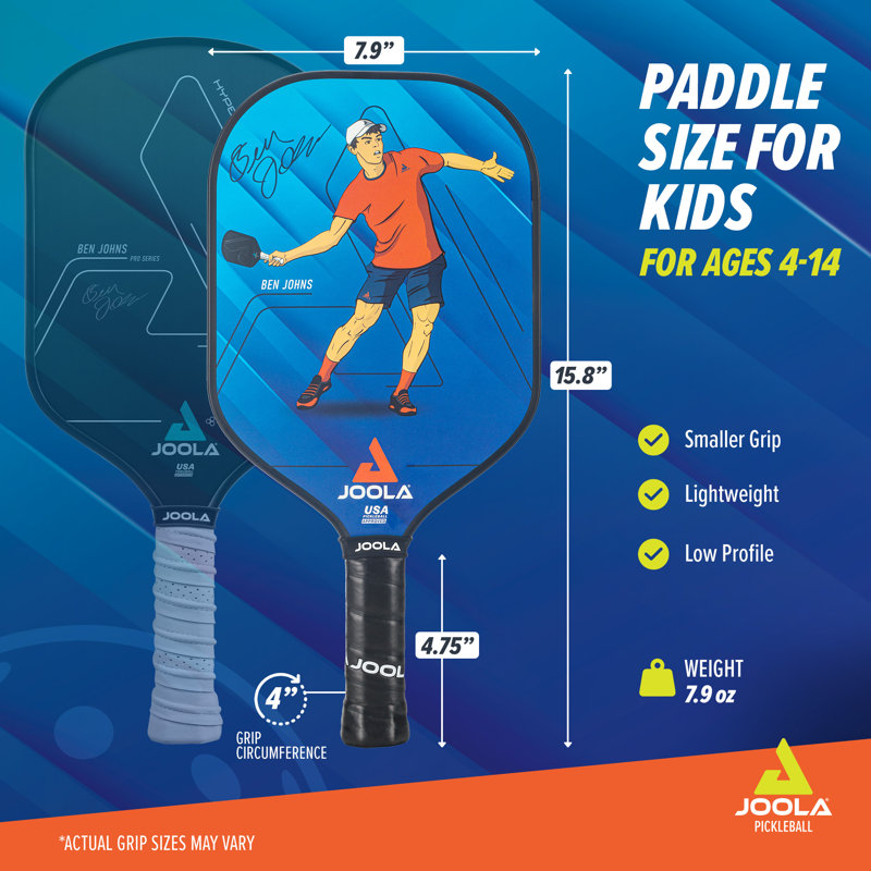 Palette de pickleball junior JOOLA Ben Johns - poignée pour enfant avec poignée, noyau en polymère de 12 mm de style professionnel