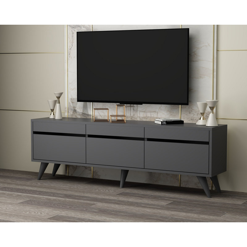 Meuble télé moderne de 59,1 po x 11,8 po x 18,9 po | 100% panneau de particules enduit de mélamine, épaisseur: 0,7 pouce | Pieds en PVC durable (15 cm de haut) | Design élégant et fonctionnel pour le salon et les espaces de divertissement