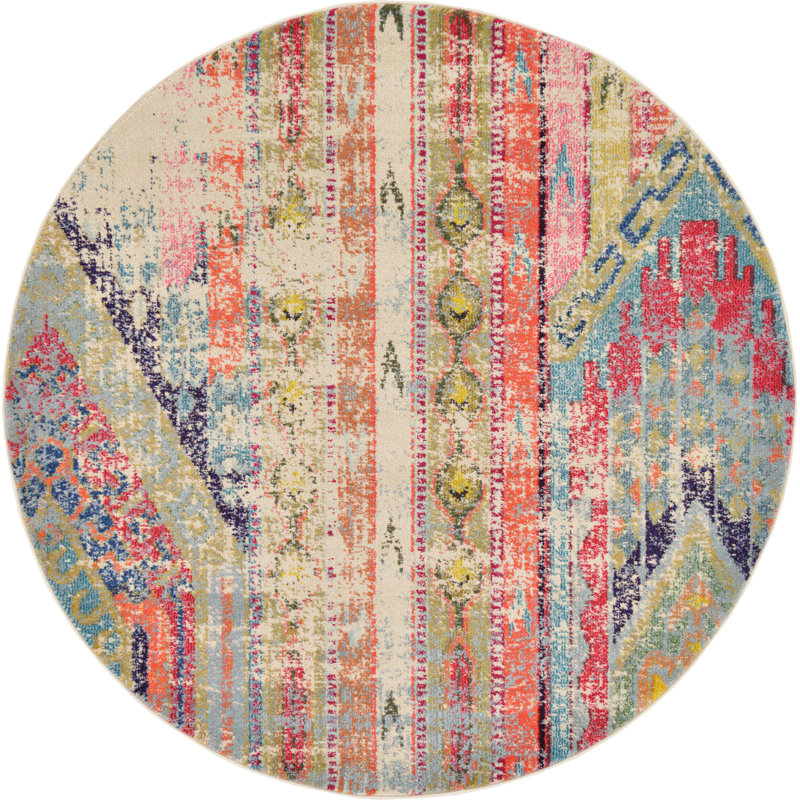 Tapis rose / orange / jaune Galan, Rond 5 pi
