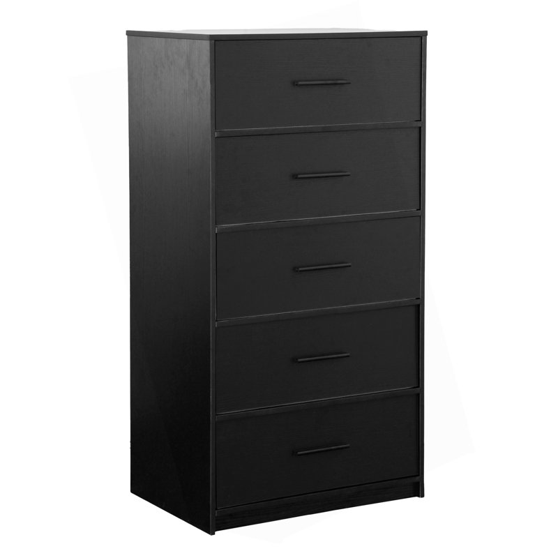 Commode 5 tiroirs avec grands tiroirs en tissu, Noir, Noir
