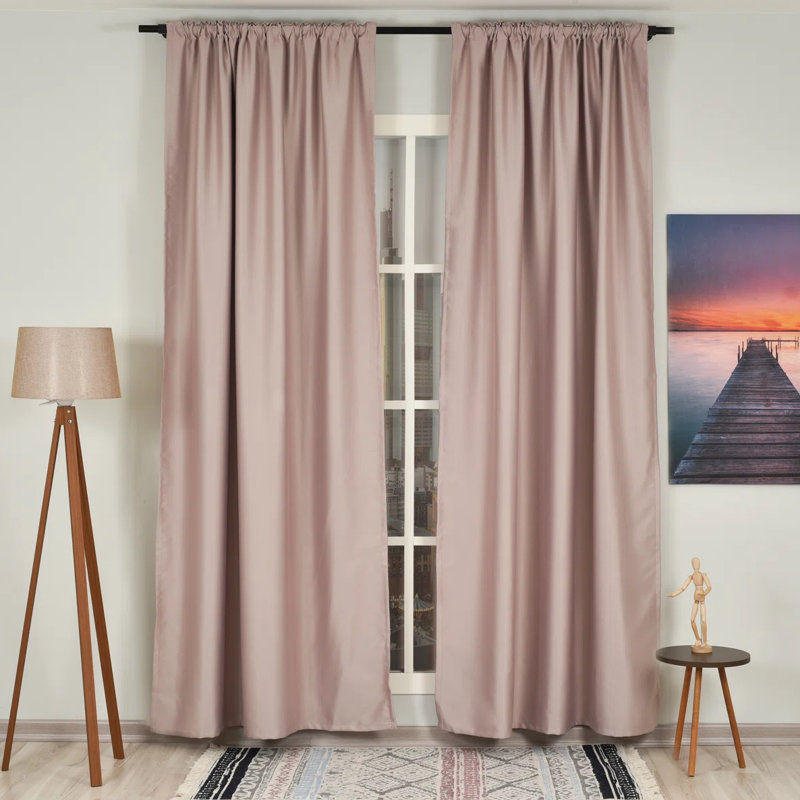 Panneaux de rideaux obscurcissants en satin de couleur unie, L 52 po x L 63 po, Rosé