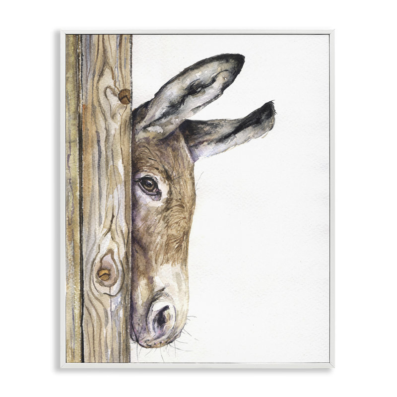 «Cute Baby Donkey Animal Watercolor Paint», impression sur toile, Giclée encadrée blanc bord de mer, H 14 po x l 11 po