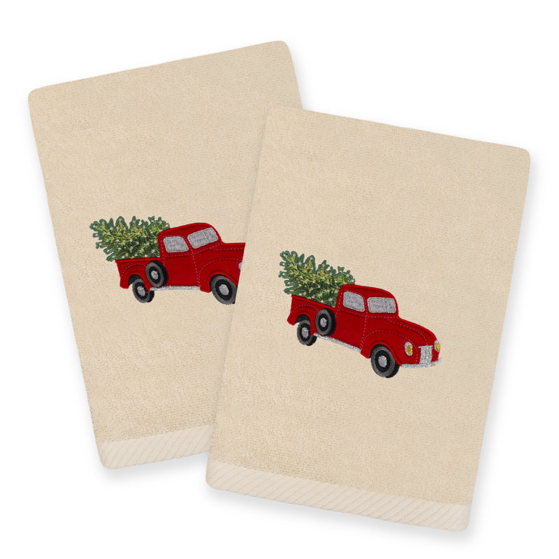  Christmas Truck Turkish Cotton Hand Towel, Sand