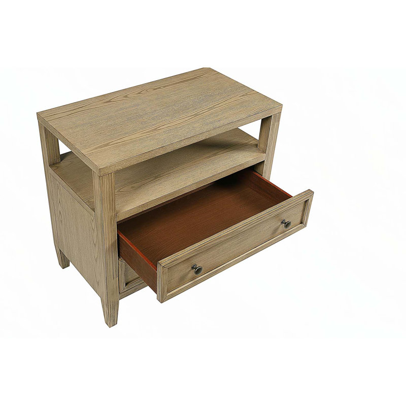 Table de chevet 2 tiroirs avec tablette ouverte en bois brun clair / beige 1pc