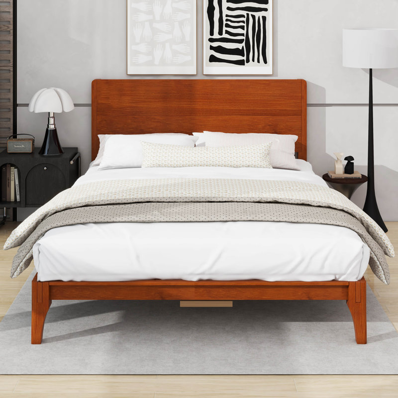 Lit plateforme en bambou, cadre de lit moderne Mid-Century avec tête de lit haute, Grand
