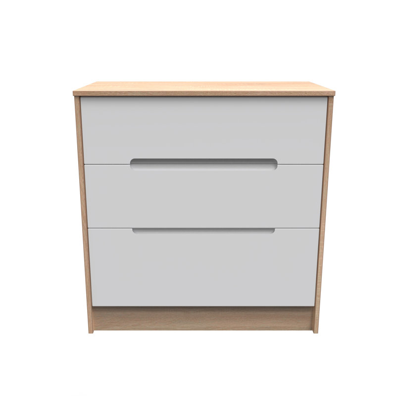 Fully Assembled Vernon 3 Drawer Chest, White Matt/Bardolino Oak