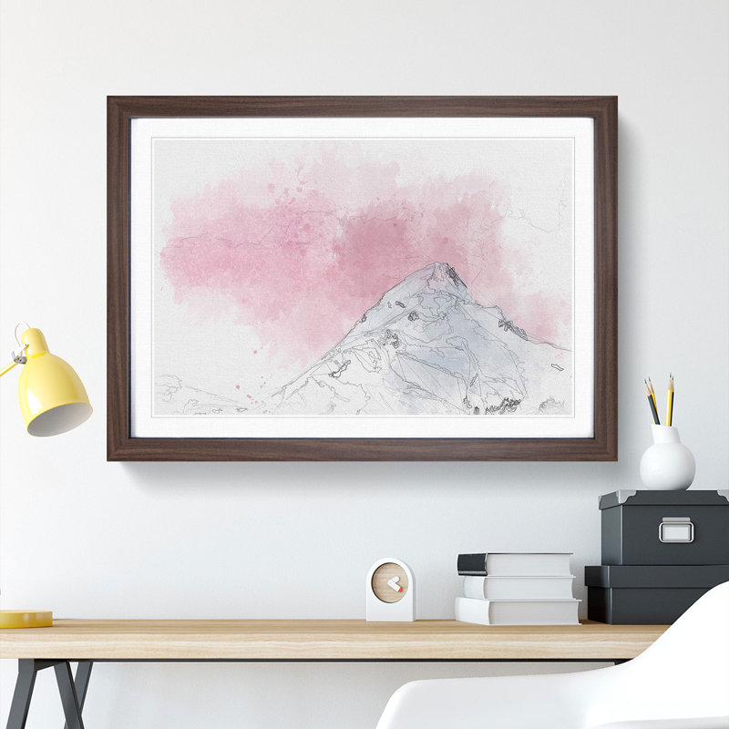 Snowy Mountain - Framed Print, 62cm H x 87cm W x 2cm D, Walnut Framed