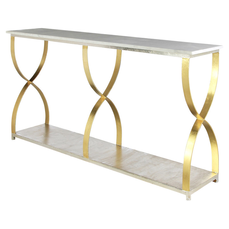 Mary Belle 72'' Console Table, Carrera Marble, Silver Leaf/Gold Leaf