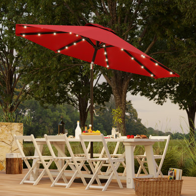 Parasol de marché à DEL avec parasol rond pour terrasse avec grand auvent de table d'extérieur à énergie solaire pour terrasse