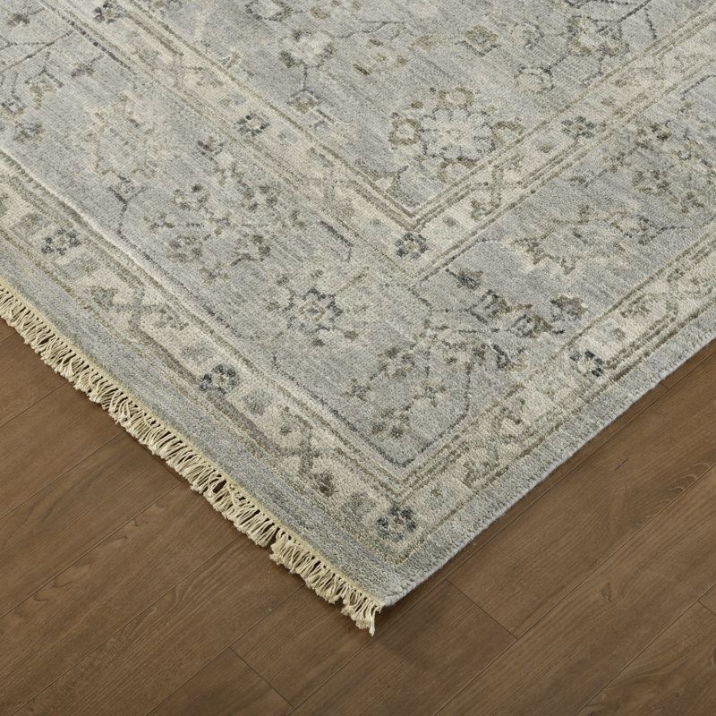 Hand-Knotted Blue Wool Fringed Area Rug, 14' x 10'