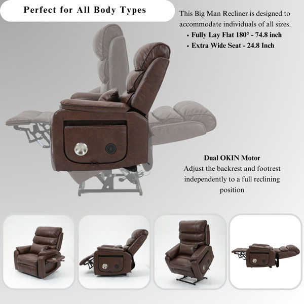 Huguley Power Lay Flat Recliner with Extra Extension Foot Rest Wildon Home Body Fabric: Brown Polyester