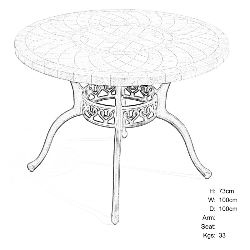 Round Metal Outdoor Dining Table - 100 cm W 100 cm D
