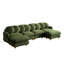 Ensemble de salon modulaire 6 pièces en chenille avec 2 poufs, 8 coussins ronds et pieds en bois massif, vert olive-133422356