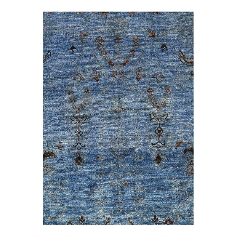 Tapis bleu marine en laine d'agneau unique de 5 pi 5 po x 7 pi 8 po