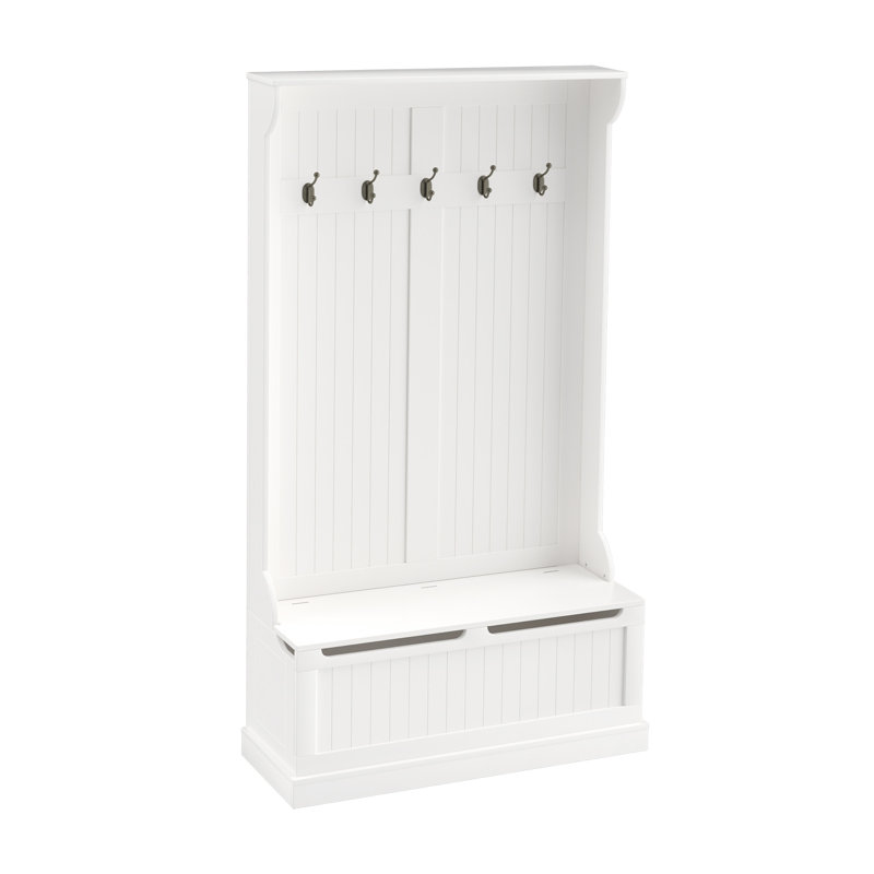 3-In-1 Entryway Hall Tree with Storage Bench, Coat Rack with Four Hooks and Shoe Storage