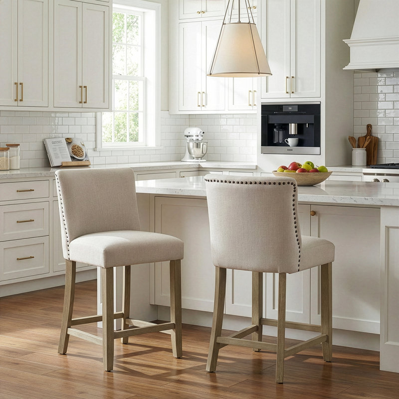 Tabouret de bar et de comptoir Carlo, Tabouret de comptoir (siège d'une hauteur de 24,8, Beige