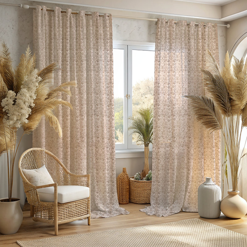 Burlap Cotton Light Filtering Grommet Curtain Panel with Cotton Lining for Bedroom, 47" W x 84" L
