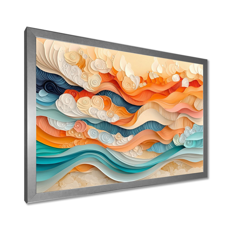 Abstrait corail vagues océaniques de l'éternité IV - art mural corail, H 16 po x l 32 po, Argent argent