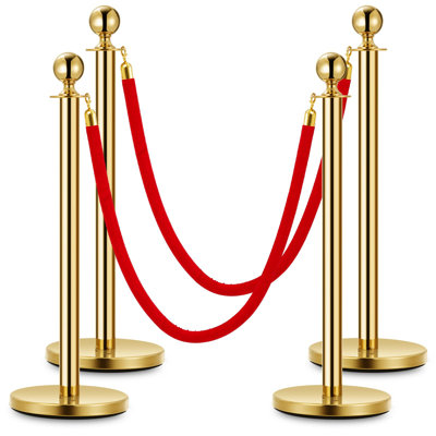 Gold Stanchion Posts Set with 5 ft , Stainless Steel Crowd Control Barriers for Weddings, Parties, Museums, and Events