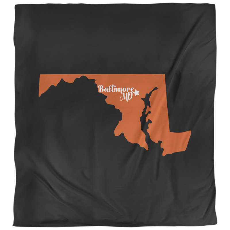 Housse de couette simple baltimore Maryland, Housse de couette pour grand lit, Noir / Orange, Microfibre