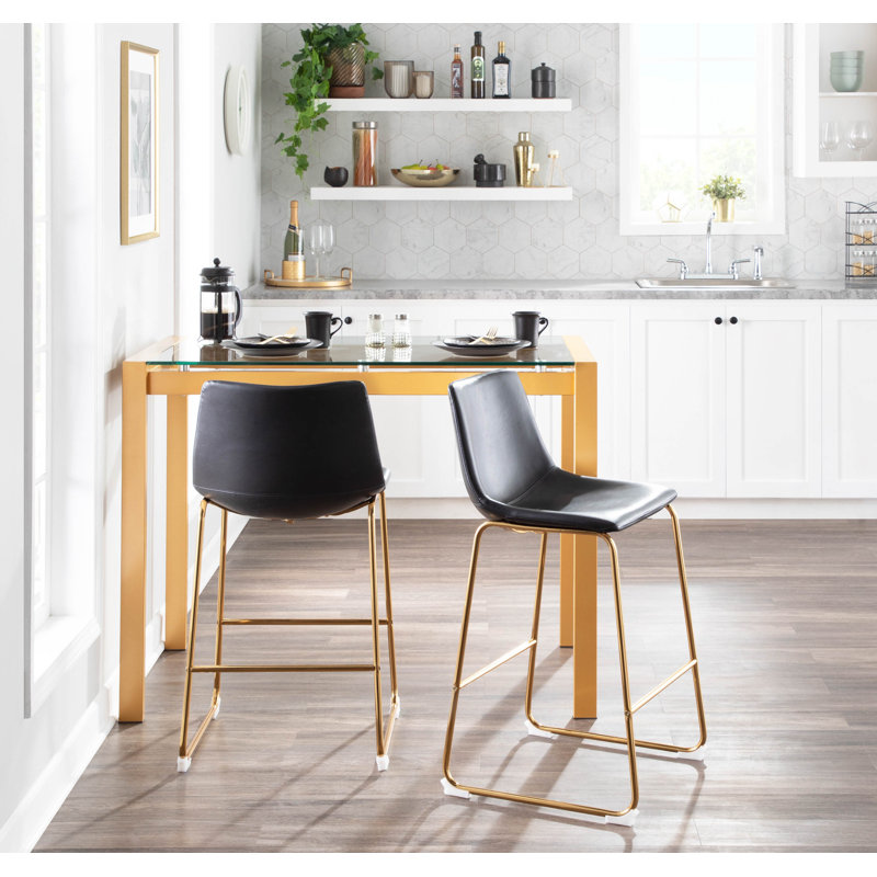 Upholstered Counter Stool with Metal Frame, Black