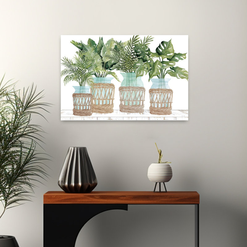Palmiers en harmonie, art abstrait de palmiers, paysage tropical, H 16 po x l 24 po