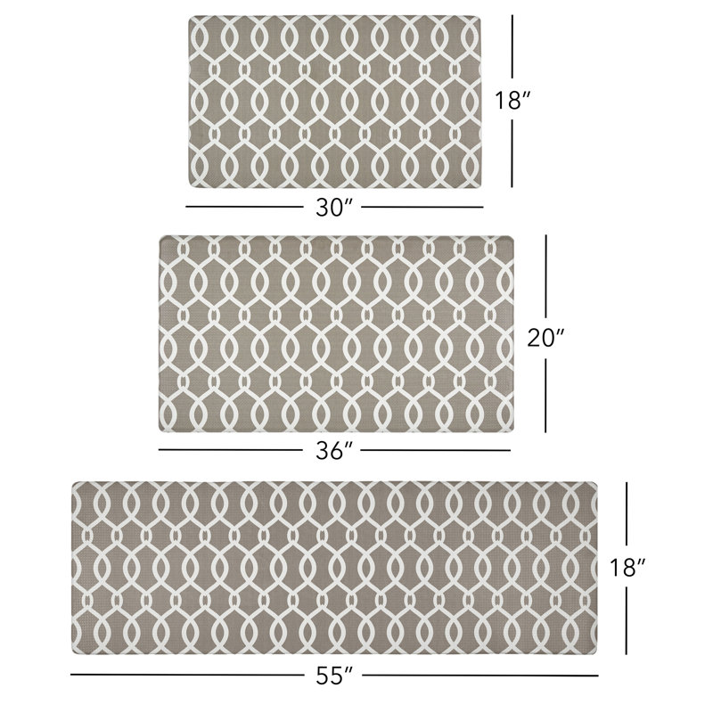 Geometric Water Resistant Anti-Fatigue Non-Skid Kitchen Mat, Beige, Runner 1'5.5" x 4'7"