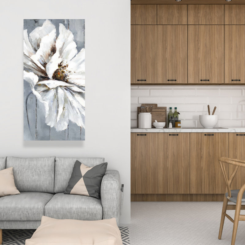 Fleur sur bois - Toile de salon bleue pour la décoration intérieure
