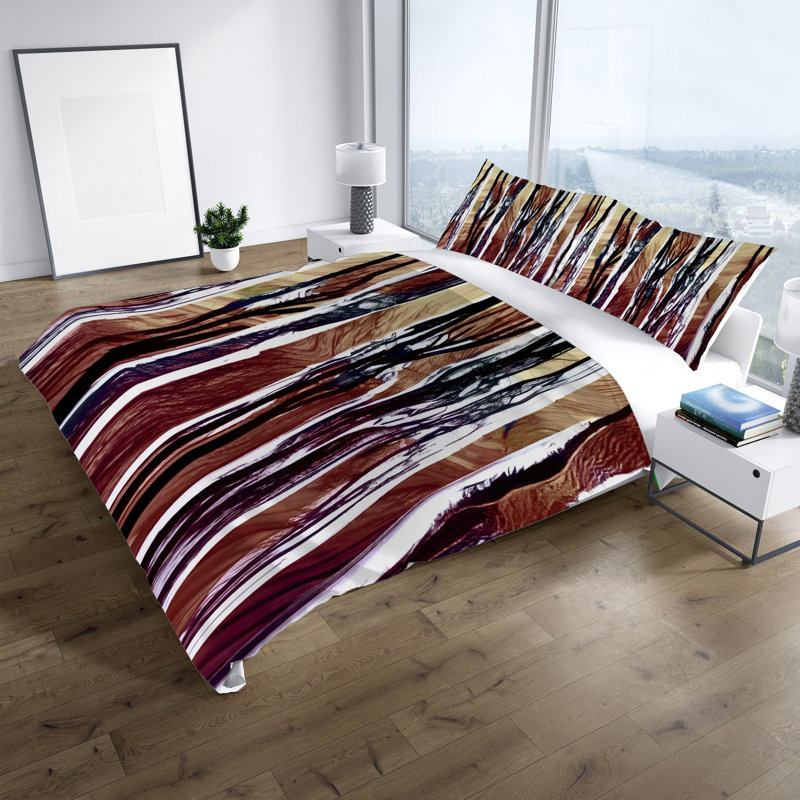 Ensemble de housse de couette en microfibre brun / rouge / noir, Housse de couette grand + 2 grandes taies décorat