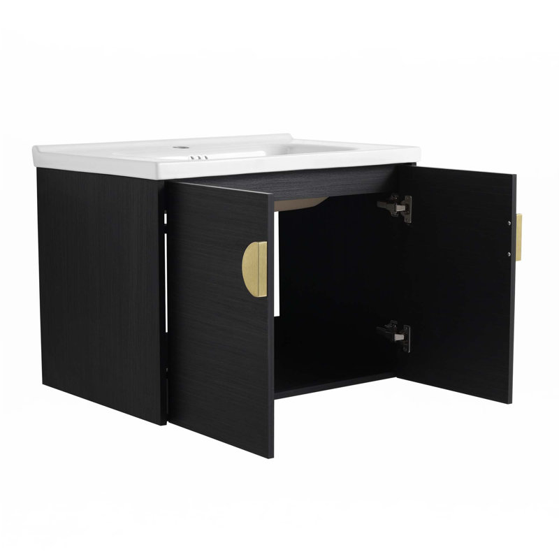 Meuble-lavabo à fermeture en douceur avec lavabo, Noir, noir, noir, noir, Doré