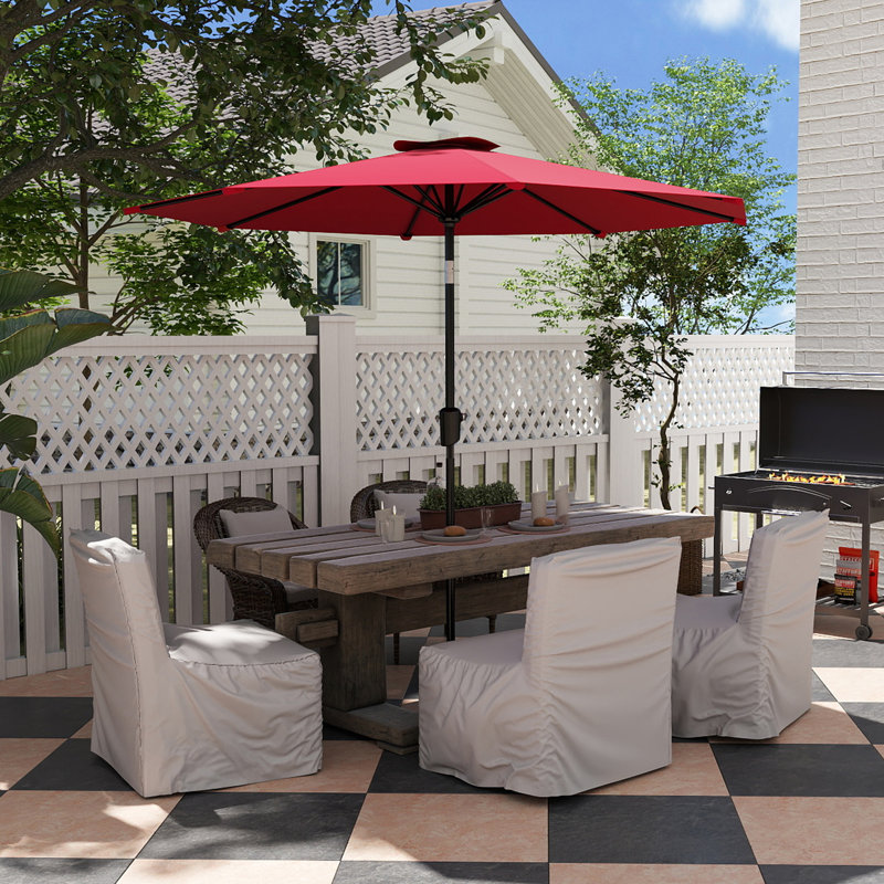 9FT Outdoor Patio Umbrella, Push Button Tilt & Crank, for Garden Pool Backyard, Red, 98" H x 108" W x 108" D, Red