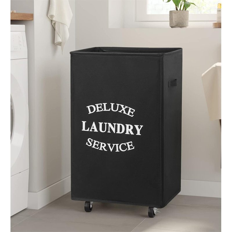 Fabric Rolling Laundry Hamper with Handles, Black