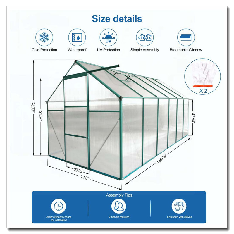 6x12 FT Polycarbonate Greenhouse Raised Base and Anchor Aluminum Heavy Duty Walk-in Greenhouses for Outdoor Backyard in All Season