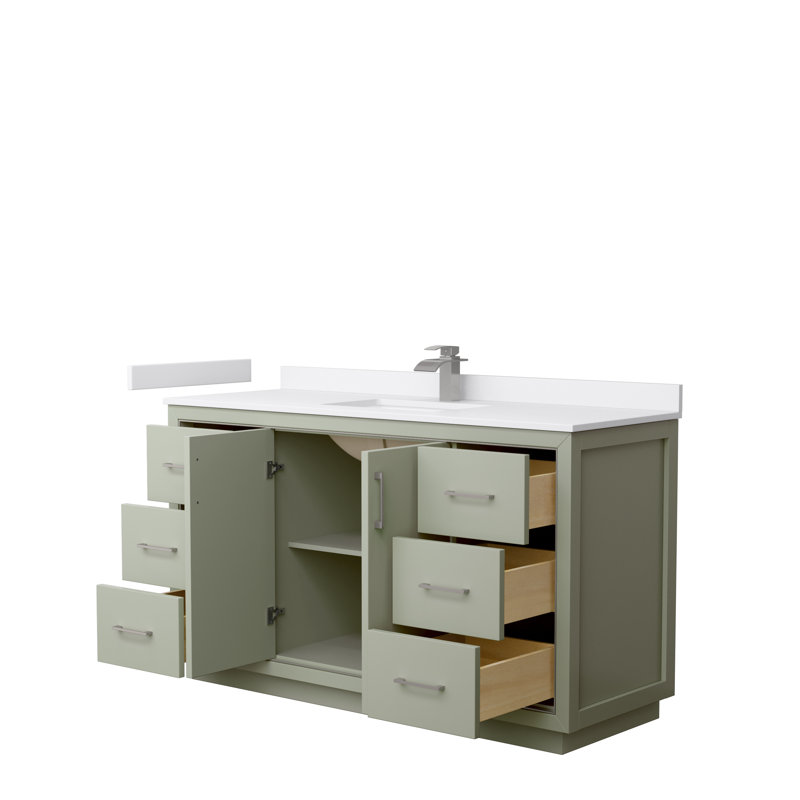 Ensemble de meuble-lavabo simple 60 po Icon, Blanc, Vert clair, Nickel brossé