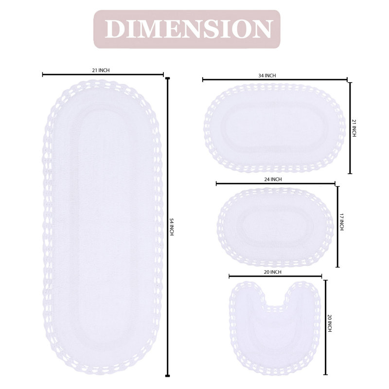 Tapis de bain réversible 100% coton lavable à la machine Hampton (ensemble de 4), Blanc
