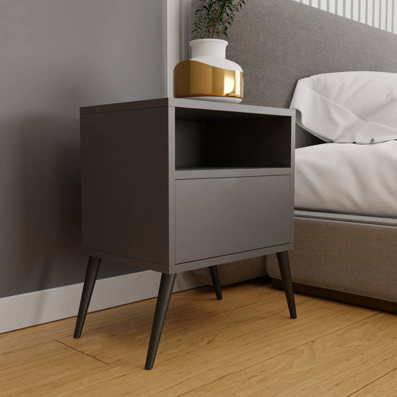 Tineo 40cm W Metal Bedside Table, Black Matt